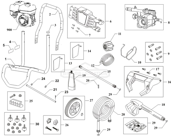 Briggs & Stratton pressure washer model 020828 replacement parts, pump breakdown, repair kits, owners manual and upgrade pump.